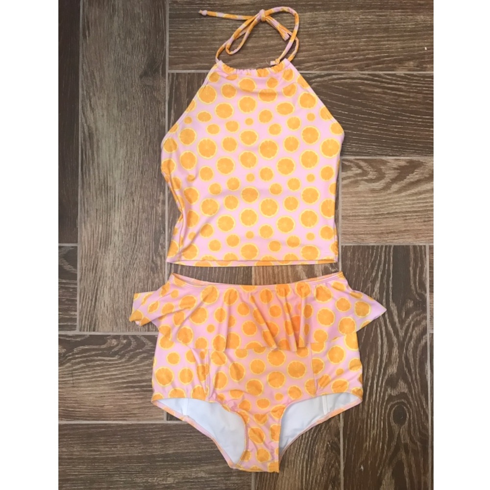 Kortni Jeane orange pink halter top ruffle bottom